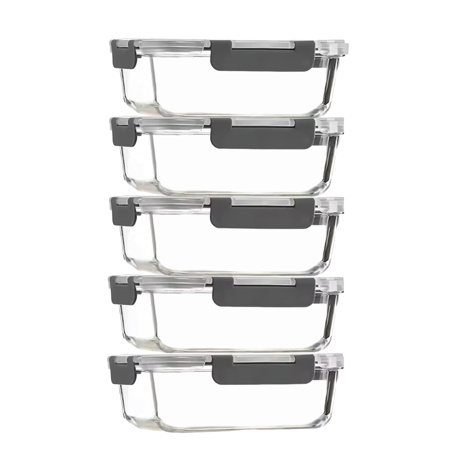 Glass Food Storage Container with Lid 5pcs, 1040ml Reusable Airtight Glass Lunch Meal Container Stackable Tableware Organization and Storage, Safe for Microwave Ovens Refrigerators Dishwashers (Gray)