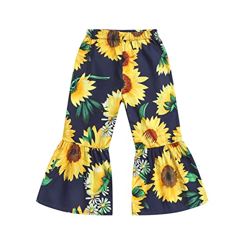 Moonker Toddler Girls Baggy Bell-Bottom Pants Loose Wide Leg Elastic Waist Flared Trousers Sunflower Prints The