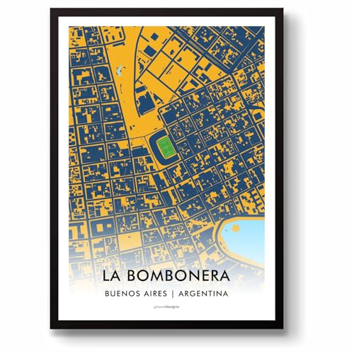 GroundDesigns Boca Juniors La Bombonera - Póster de fútbol Argentina, sin marco, tamaño A3, impresión de mapa de Buenos Aires