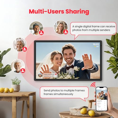Image of Frameo 32 inch Extra Large Digital Picture Frame, Smart WiFi Photo Frame with 1920x1080 FHD IPS Touch Screen 64GB Memory, Support Wall Mounted Auto-Rotate USB&SD Card, Share Photos /Videos Instantly