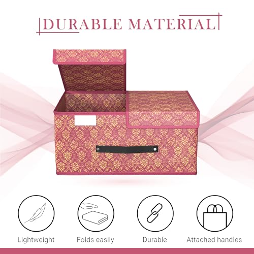 Kuber Industries Cloth Organizer for Wardrobe (Small) Foldable Storage Box with Double Lid | Drawer Organiser | Golden-Print | Maroon Kuber Industries Cloth Organizer for Wardrobe (Small) Foldable Storage Box with Double Lid | Drawer Organiser | Golden-Print | Maroon