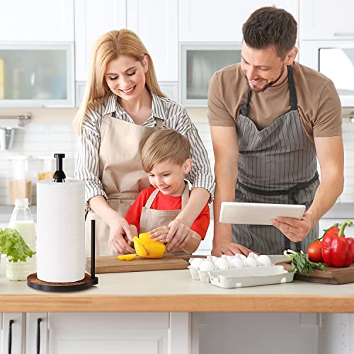 Vehhe Paper Towel Holder Countertop, Farmhouse Paper Towel Stand With Ratchet System And Suction Cups For Kitchen,Stainless Steel Perfect Tear Paper Towel Roll Holders With Wooden Base- Black #TOP6