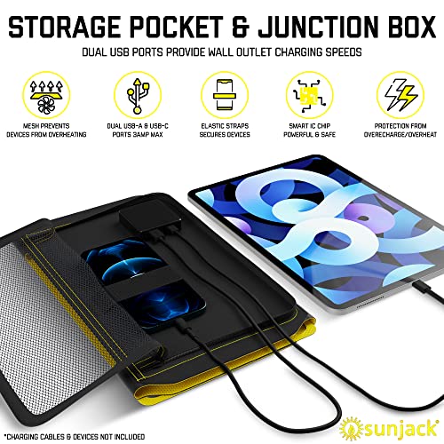 Sunjack 25 Watt Foldable Ip67 Waterproof Etfe Monocrystalline Solar Panel Charger With Usb-C And Usb-A For Cell Phones, Tablets And Portable For Backpacking, Camping, Hiking And More #TOP3