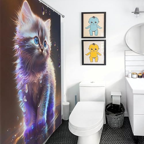 Rideau de douche chat anti-éclaboussures, format 48x72Inch pour douche propre