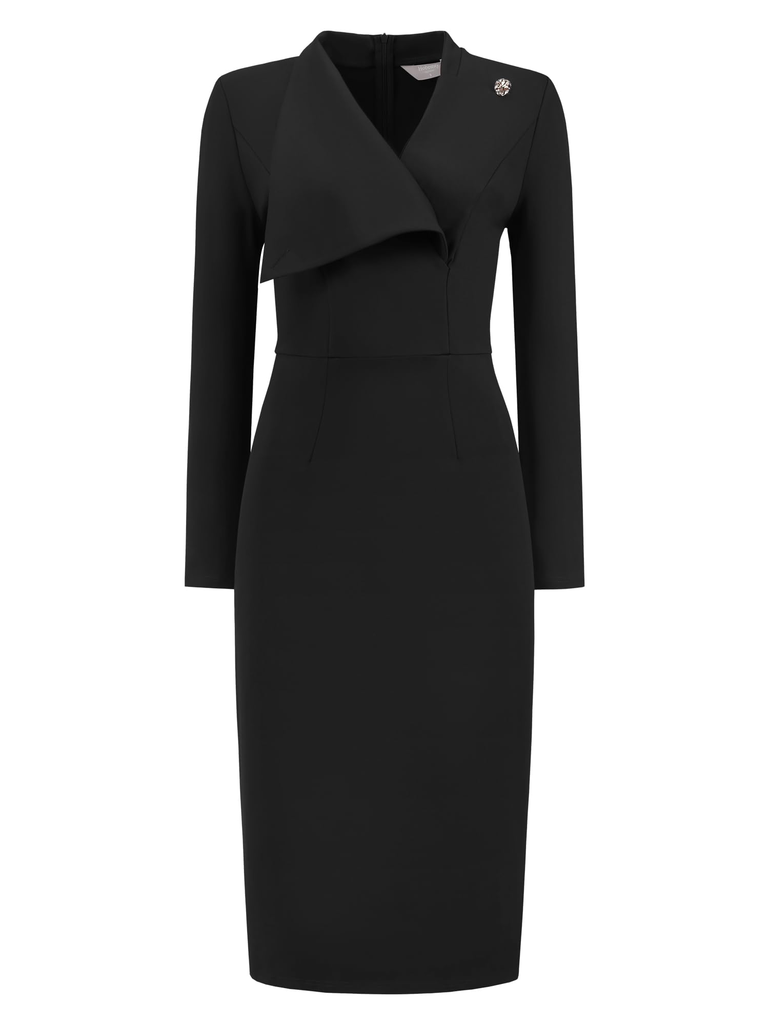 Womens Elegant Pencil Dress Lapel V Neck Long Sleeve 2025 Trendy Work Knee Length Dresses