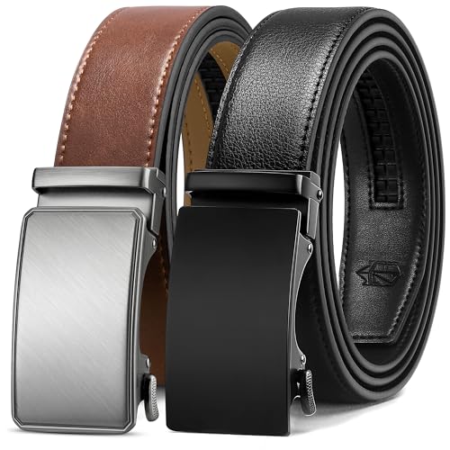 Image of Zitahli Leather Ratchet Belt for Men - 2 Pack Mens belt,Customizable Fit