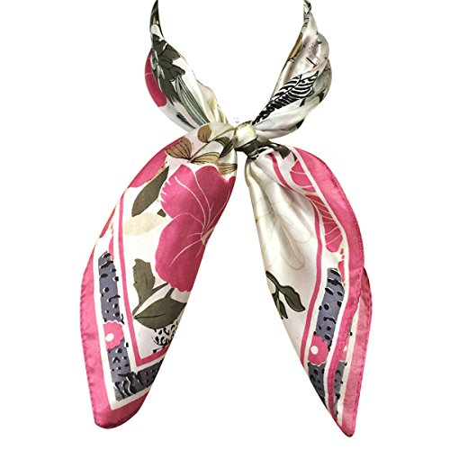 Wrapables 100% Silk Neckerchief Square Scarf, Pink Botanic Garden3