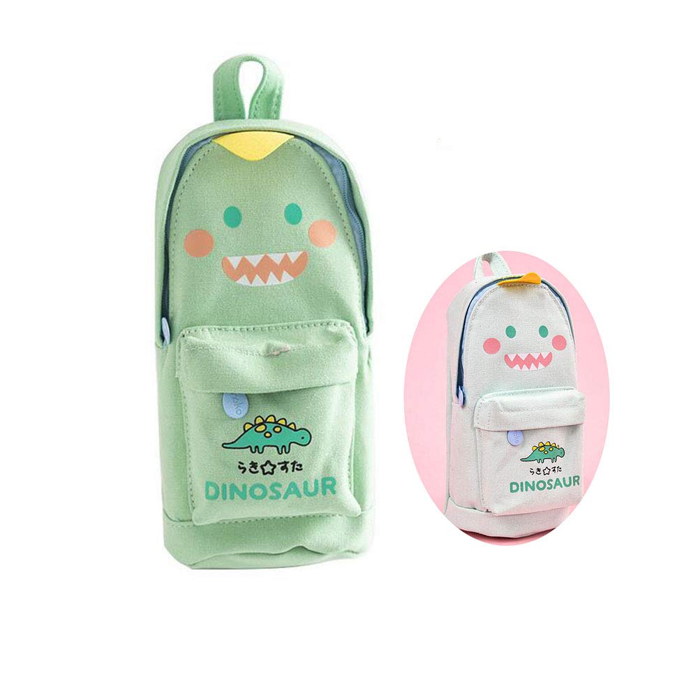 Stand Up Pencil Case Big Capacity Pencil Pen Case Canvas Pencil Holder Cute Pencil Pouch Bag Makeup Cosmetic Bag (Green)