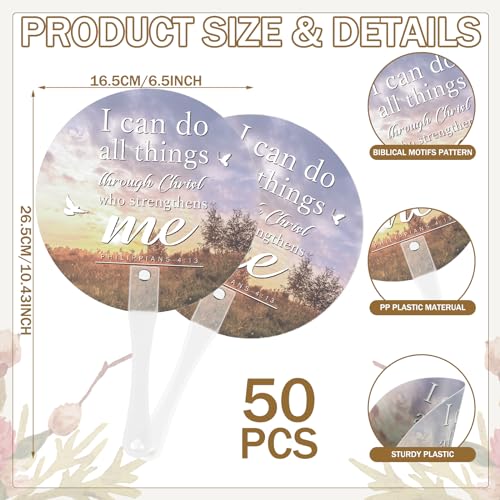 Image of 50 Pcs Church Fans Handheld Bulk Christian Inspiration Religious Gifts Bible Verse Scripture Gifts Hand Fans with Plastic Handle for Women Men Easter National Day of Prayer Holy Lent Decor(Sky)