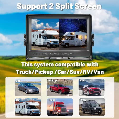 Image of 9 Inch DVR Car Monitor Dual Backup Camera Kit HD 1080P Night Vision IP69 Waterproof Rear View Cam 2 Split Screen Back Up Camera Kit for Car /Truck /Trailer /RV /Pickup 12-35V with 32G SD Card