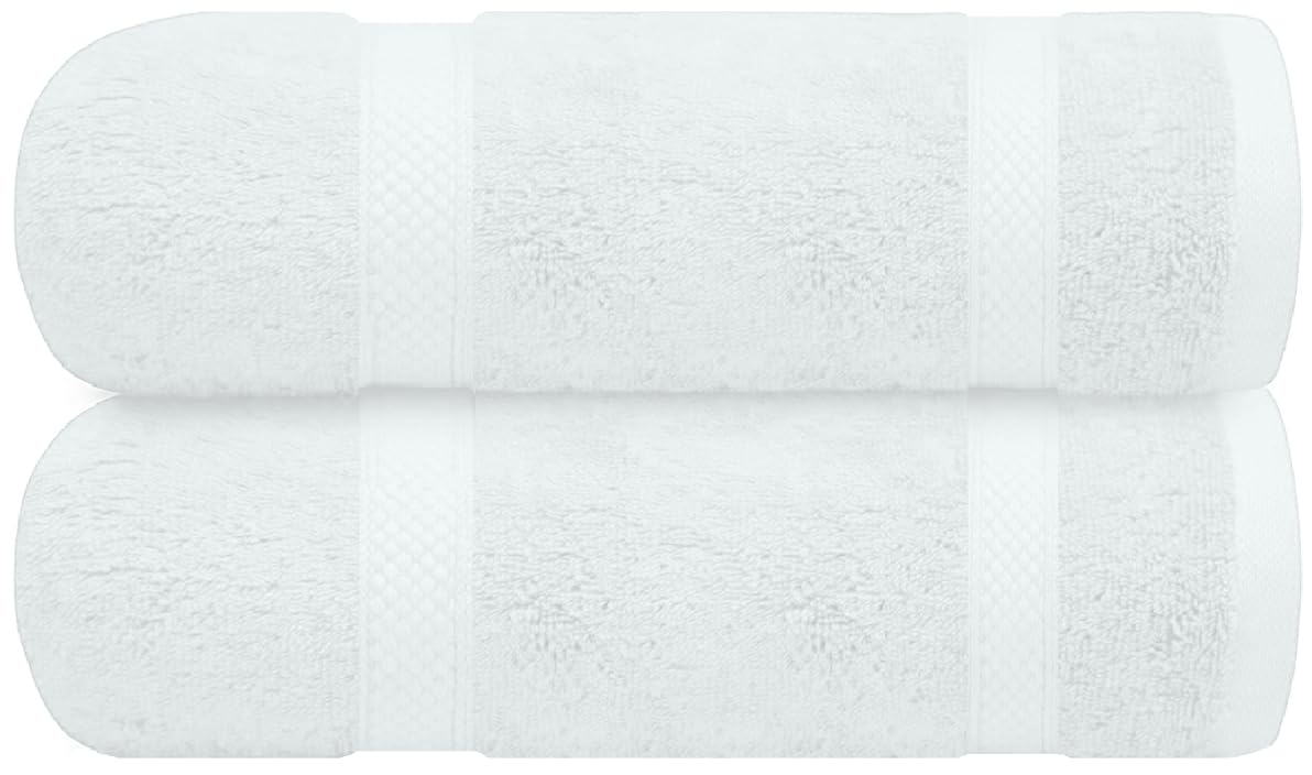 Pack of 2 & 4 Bath Sheets Towels 500 GSM Towel 100% Egyptian Cotton Soft Quick Dry Hotel Quality Pool Spa Big Size Bathroom Towels Set (2, White)