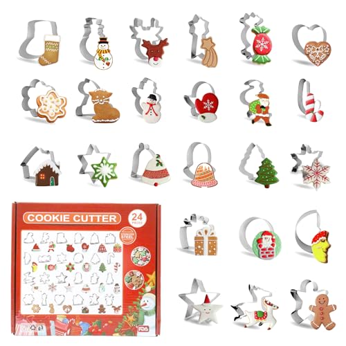 24 Stück Ausstechformen Weihnachten, Edelstahl Keksausstecher Weihnachten...