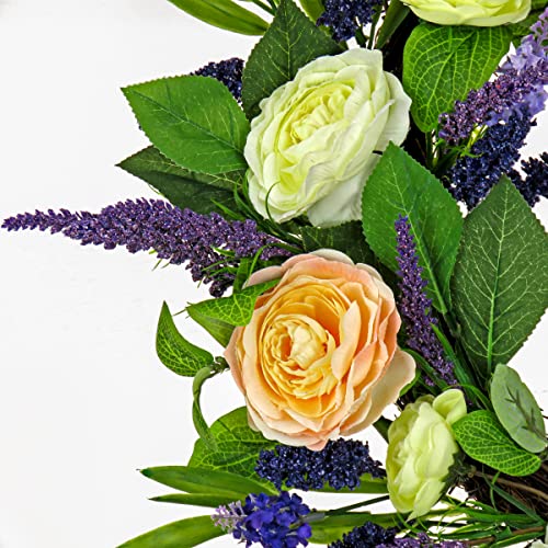 National Tree Company Artificial Spring Wreath, Woven Branch Base, Decorated with Ranunculus and Astilbes Flower Blooms, Leafy Greens, Spring Collection, 24 Inches by National Tree Company - Image 2