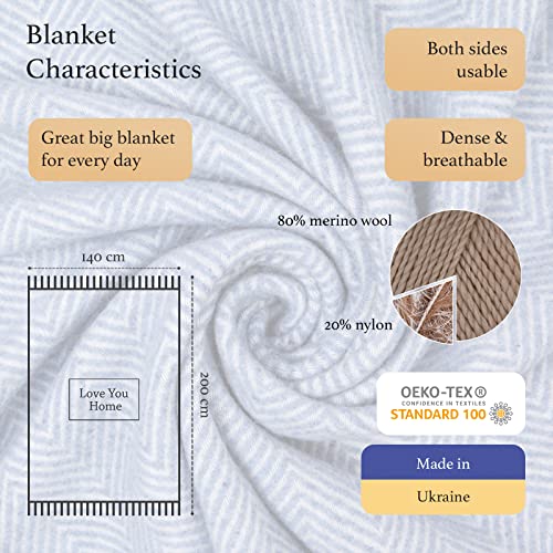 LYHome Manta Lana Merino - Plaid para Sofa Cama, Mantas Decorativas como Cubre Colcha para Sofas, Blanket Cálida Grande Suave Calentitas Verano y Invierno (140 x 200 cm | Azul con Blanco Chevrón) - imagen 2