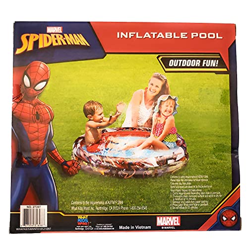 EAE (1) Spiderman Small Inflatable Pool & Outdoor Fun Set, Plastic Kiddie Pool for Kids, Baby/Toddler Blow Up Pool, Portable Pool (Double Mega Bundle Exclusive (1) Bulles Piper Naut & (1) S-Man Toy)