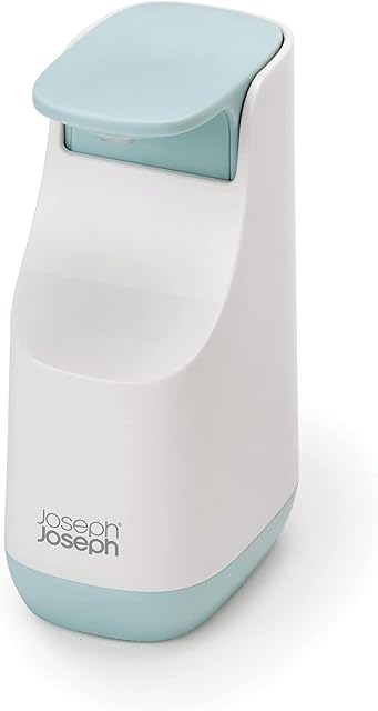Joseph Joseph Bathroom Slim - Compact Soap Dispenser- Easy-push pump head, Non drip nozzle, Fill-level window, refillable - White/Blue
