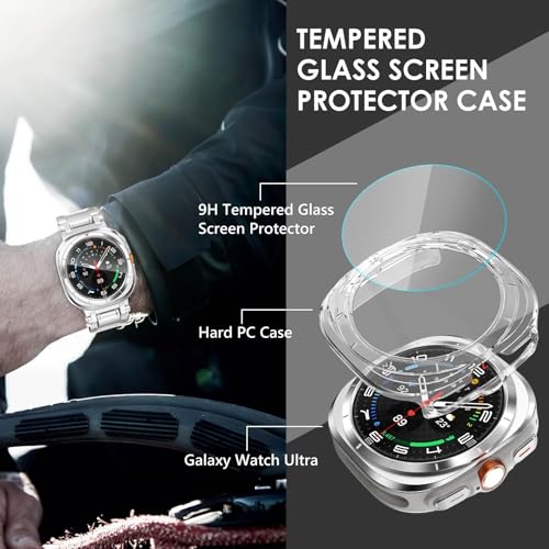Image of VEMIGON Hard PC Case Compatible with Samsung Galaxy Watch Ultra 47mm 2024 Screen Protector, Anti-Slip Ultra-Thin Scratch Resistant Cover with Tempered Glass for Samsung Watch 7 Ultra - (47mm Clear)
