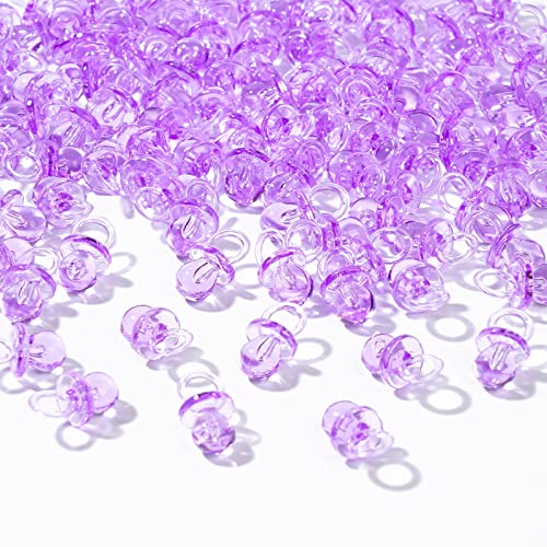 Image of XINHUIDALSQ 150 Mini Acrylic Pacifiers for Baby Shower Girl Game, 0.86 Inch Bulk Chupones para Gender Reveal Party Favors Table Decoration (Purple)