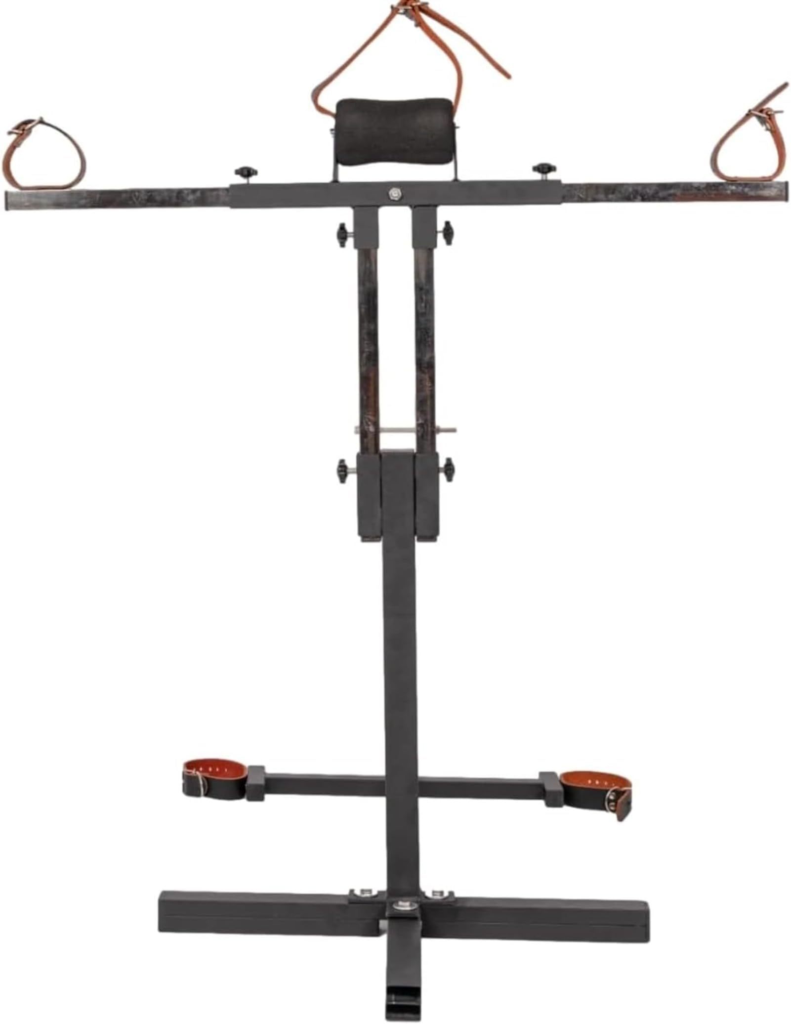 Pilori avec contraintes en bois et métal pour bondage BDSM homme et femme