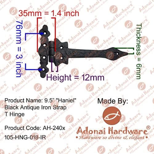 Adonai Hardware Haniel Black Antique Iron T Hinge (9.5 Inch x 2 Pack, Antique Brushed Nickel)