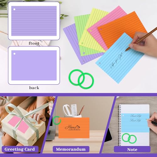 Tecmisse 156 cartões coloridos com anel, fichas pautadas, 10 x 15 cm, cartões de notas, para escritó