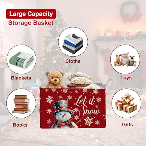 Image of Merry Christmas Snowman Rectangular Basket,Waterproof Boxes with Handle, Toy Snowman Storage Box for Boys Girls, Merry Foldable Book Storage, Christmas Gifts Basket for Family, Christmas Party Decor