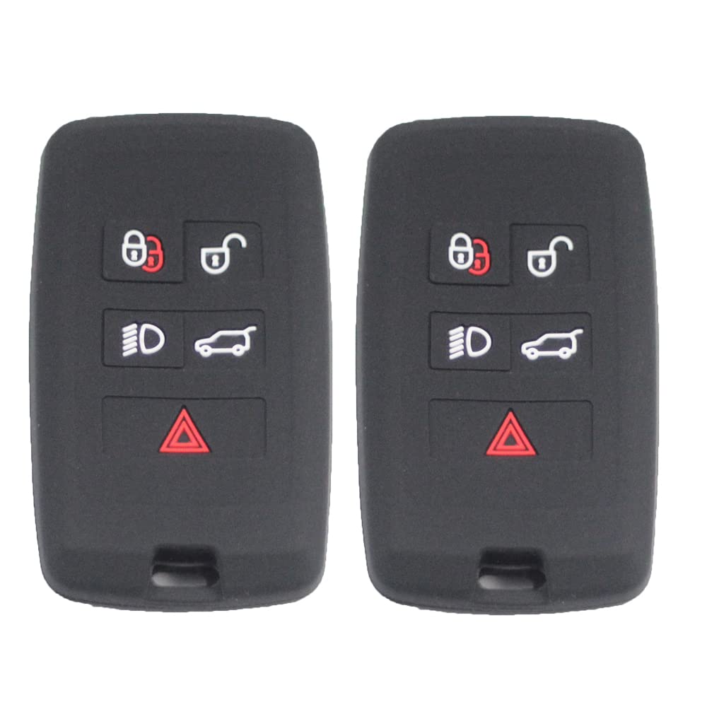 Btopars2pcs Black 5 Buttons Remote Smart Key Fob Rubber Silicone Case Cover Protector Holder Jacket Compatible with Land Rover 2018 2019 2020 Discovery Range Rover Sport Evoque