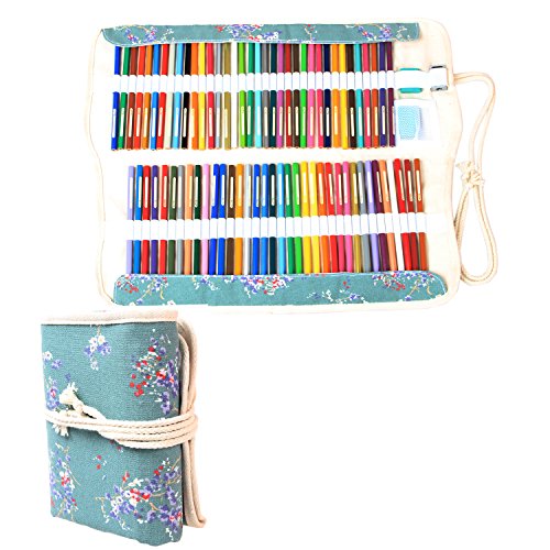 Damero potloodhouder, potloodrol voor 72 / 100 potloden, geschikt voor school, kantoor, kunst, reizen en meer 100 Holes Plum Flowers