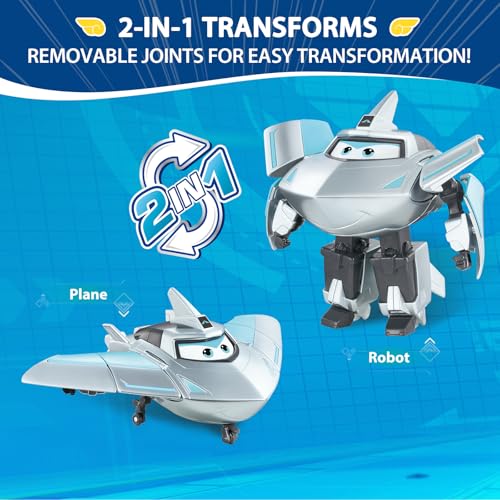 Super Wings Transformable Toys Playset, 5 in Jett and Traver Airplane Transforming Figures Toys Set, 2 in 1 Mode Rescue Bots Toy for 3-5 Year Old Boys Girls, Plane Toy for Toddlers Kids Age 3 4 5 6