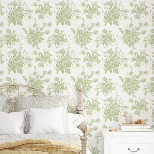 Boho Beige Green Floral Wallpaper Vintage Peel and Stick Greenery Wallpaper