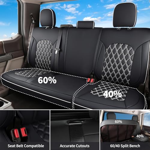 Image of Huidasource Tacoma Front&Back Seat Covers Full Set, Automotive Leather Car Seat Cushion Cover Fit for 2005-2015 Double&Crew Cab 2nd Gen Toyota Tacoma Base SR5 Limited TRD Sport(Full Set /Black&White)