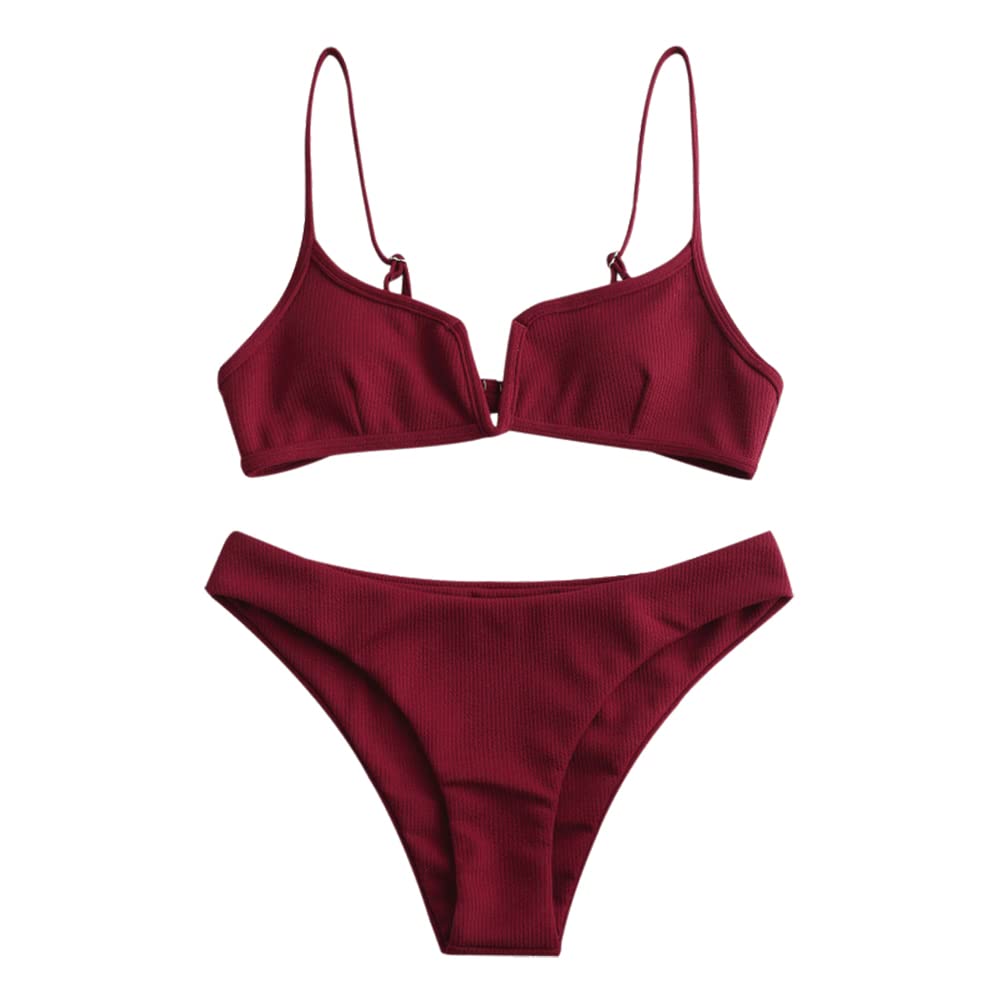 ZAFUL Damen Bikini Set Zweiteilige Badeanzug V-förmiger High Cut Bralette Sexy Swimsuit Sommer