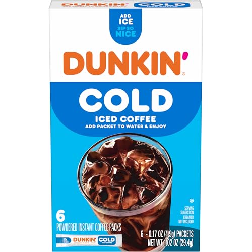Dunkin’ Cold Iced Coffee, Powdered Instant Coffee Packs, 6 Count (Pack of 12) - image 1
