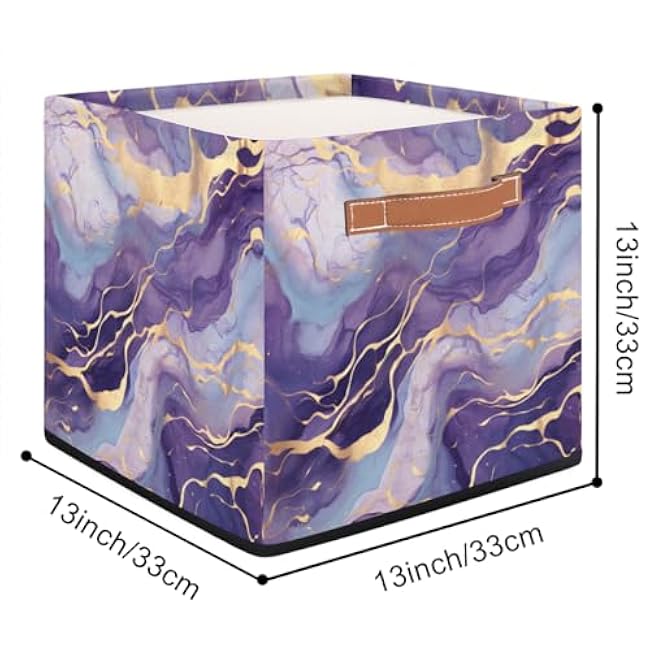 cfpolar Large Storage Baskets for Organizing, 13x13in Abstract Purple Marble Closet Storage Bins for Shelves, Foldable Fabric Storage Cubes with Handles for Home Clothes Toy Nursery Pet Decorative