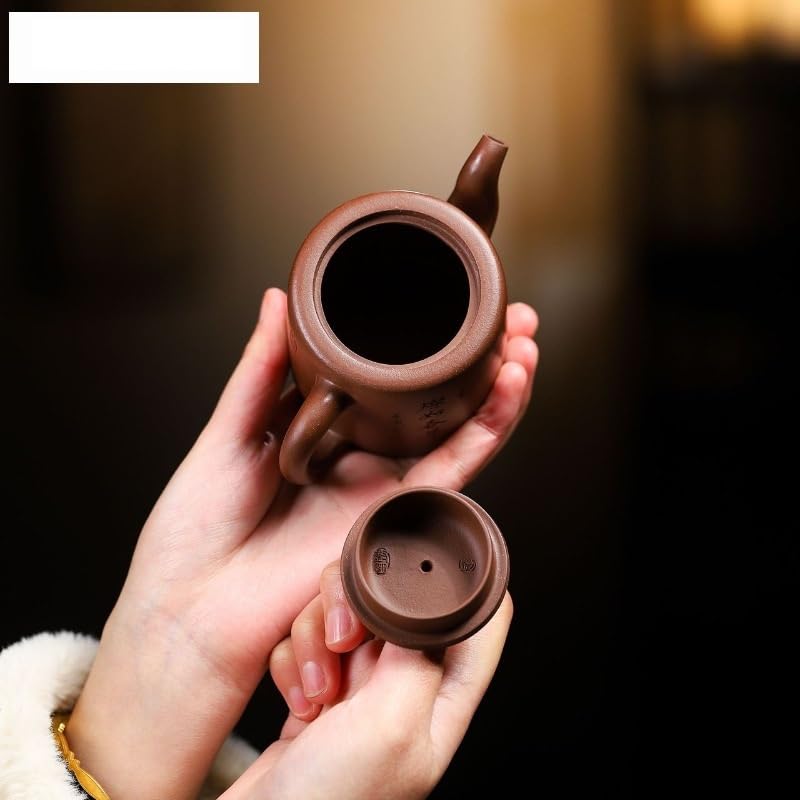Tetera hecha a mano de 180 ml de arcilla morada hecha a mano con dos anillos, mineral crudo, tetera de barro morado, juego de té Zisha para preparar té de hojas