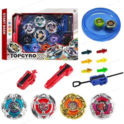 Image of SHAKTISM Battling Top Burst Gyro Toy Blade Battle Set with 4 Spinning Tops, 2 Launchers 1 Rapicords, Portable Storage Box, for Kids Ages 6+