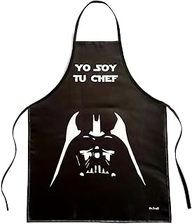 Delantal Fan Art de Vader y el lado oscuro. Incluye la Frase Yo Soy tu Chef, Color Blanco y Negro