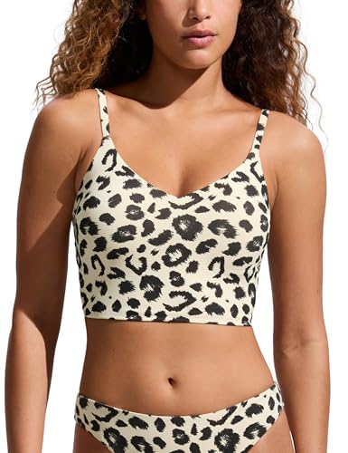 Image of CRZ YOGA V Shaped Longline Bikini Tops | Built-in Pads, A-D Cup, Cropped, Adjustable Spaghetti Straps, Swim, Bathing Suit for Women