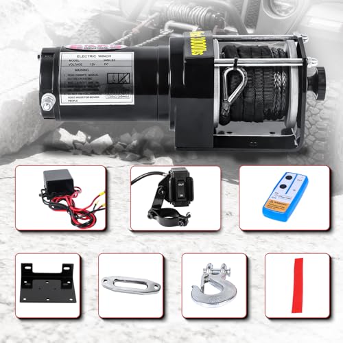 Winch eléctrico ATV/UTV con cuerda sintética 3000LB 12V 30 pies miniatura 3