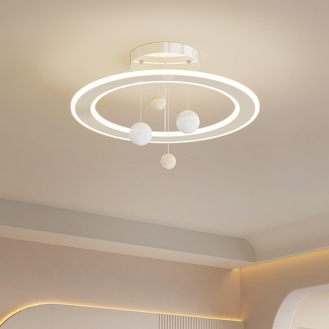 LED Pendant Light Dimmable Dining Room Lamp White Ring Acrylic Shade Creative Round Pendant Light with Remote Control Children's Room Lamp Modern Ceiling Lighting for Living Room, Bedroom, Dining