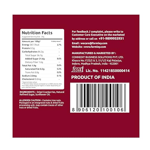Image of Farmley Dried Cranberry I 250 Gram, Pack Of 1 I Dried Fruit, Berries, High Nutrient And Antioxidant No Added Preservatives