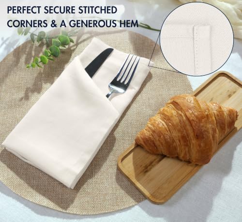 Image of Ruvanti Cloth Napkins Set of 12, Cotton Enrich 18 inchx18 inch - Natural