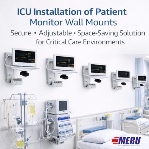 Image of Wall Mount for Patient Monitor | Heavy-Duty Powder-Coated Steel | Adjustable Left & Right Movement with Ergonomic Black Knob | Universal Mounting Tray | Cable Holder | Medical & ICU Use (FRIENDLY)