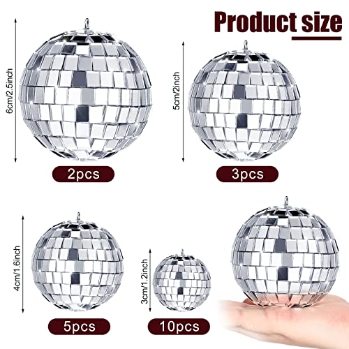 Image of MTLEE 20 Pcs Disco Balls Decorations Assorted Size Party Decor Disco Ball Ornaments Mirror Mini Large Hanging with Rope for Wedding Festival Stage Prop (Silver,2,2.4, 1.6, 1.2 Inch)