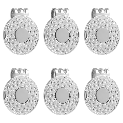 6pcs Magnetic Golf Ball Marker Hat Clip, Silver Caps Holder Professional Golf Training Accessories for Caps Pants Gloves Belts Women Men Gifts