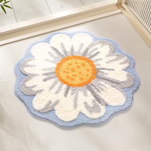 Bathroom Rug Mat, Cute Round Flower Bath Mat with Soft and Non-Slip, Absorbent Microfiber Bath Rugs...