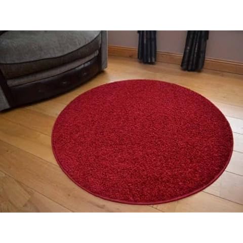 SuperRugStore Plain Round Circular Red Shaggy Pile Rug (100cm Diameter (Circle)) Cover