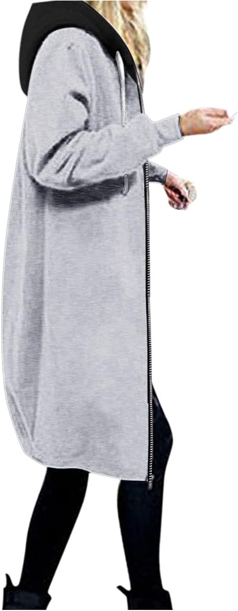Oversized Hoodies for Women Zip Up Knee Length Tunic Sweatshirts Fall Casual Long Sleeve Hooded Jackets with Pockets