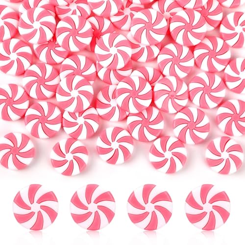 Image of JUNEBRUSHS 50 Pcs Fake Peppermint Candy Christmas Decorations Pink and White Christmas Candy Peppermint Ornaments for Xmas Holiday Decor Party Favors Crafts