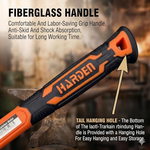 Image of Harden 35mm Dual Head Mallet Hammer with Fiberglass Handle | TPU & Soft PVC Non-Marring Heads | Shockproof Grip for Tile, Flooring & Auto Repair - 590403